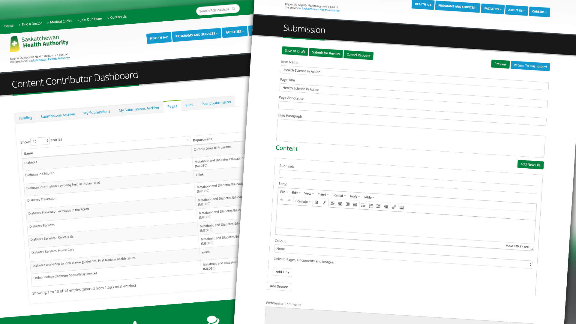 Saskatchewan Health Authority, Web Apps, The CMS That Keeps Healthcare Moving, Portfolio Image