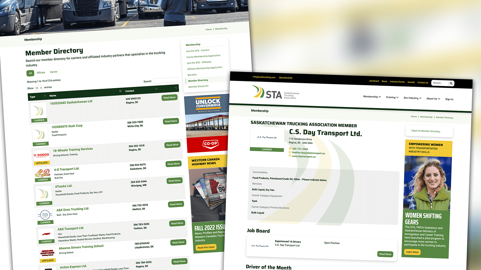 Saskatchewan Trucking Association, Web Apps, Membership Has Its Privileges, Portfolio Image